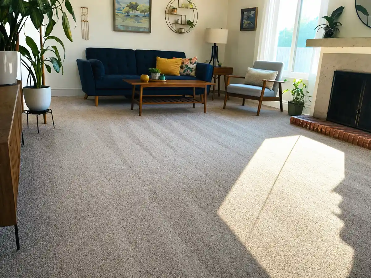 Freshly cleaned carpet with the furniture back in place — completed job in Inglewood, CA